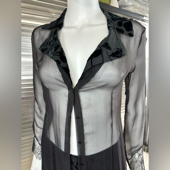 Lolita Lempicka Premier Silk Black Long Button Up Velvet Cover Jacket Small - Picture 2 of 15